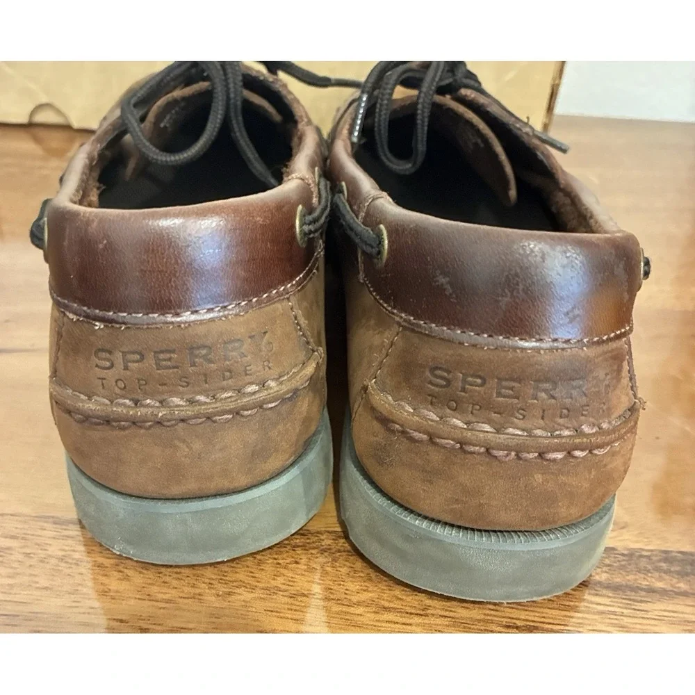 Sperry Top Sider Leeward 2-Eye Boat Shoes Men 10.5M Casual Lace Up Leather Brown
